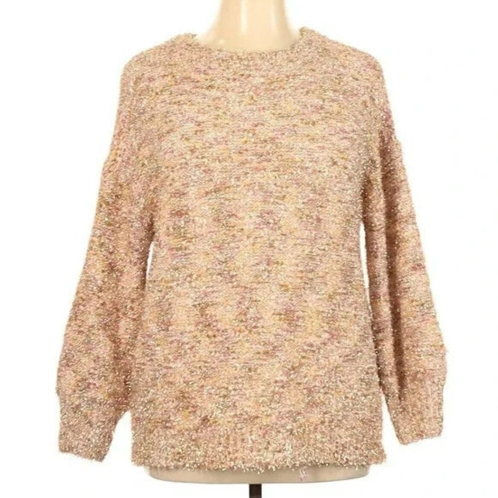 LC Lauren Conrad Sweater Womens Large‎ Pink/Gold Crew Neck Long Sleeve Pullover